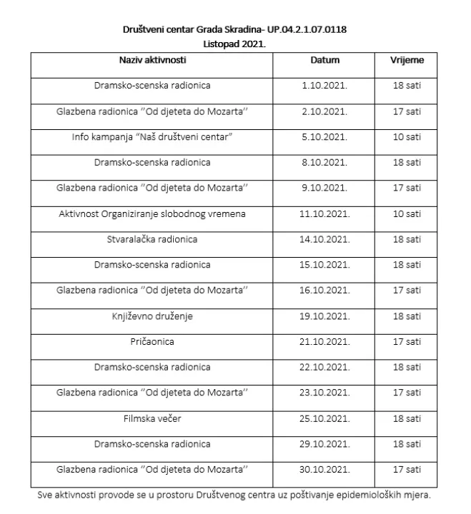 Zanimljive radionice očekuju vas i u listopadu u Društvenom centru Grada Skradina! 